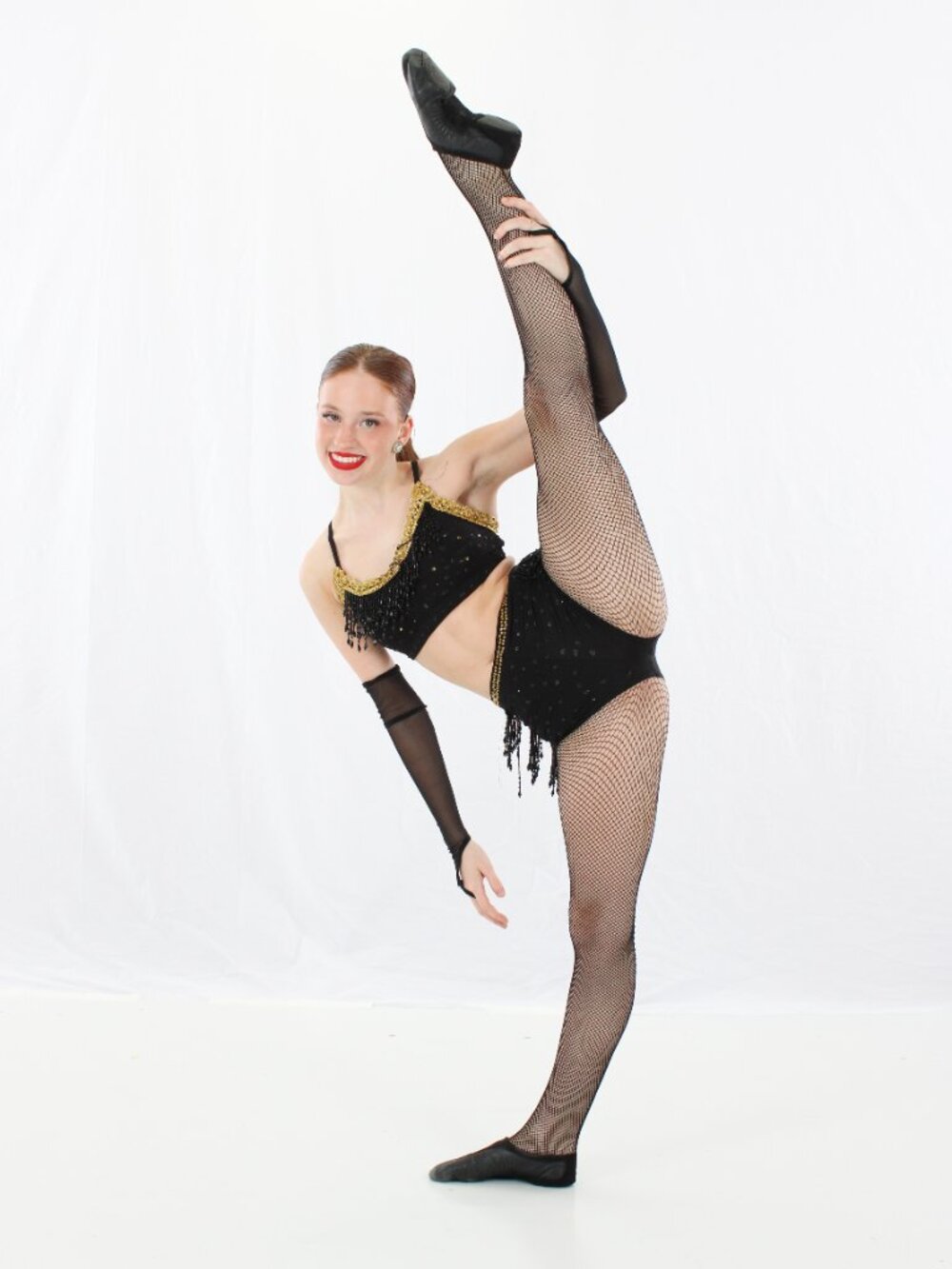 2-Piece Black & Gold Sassy Jazz Dance Costume, Small Adult